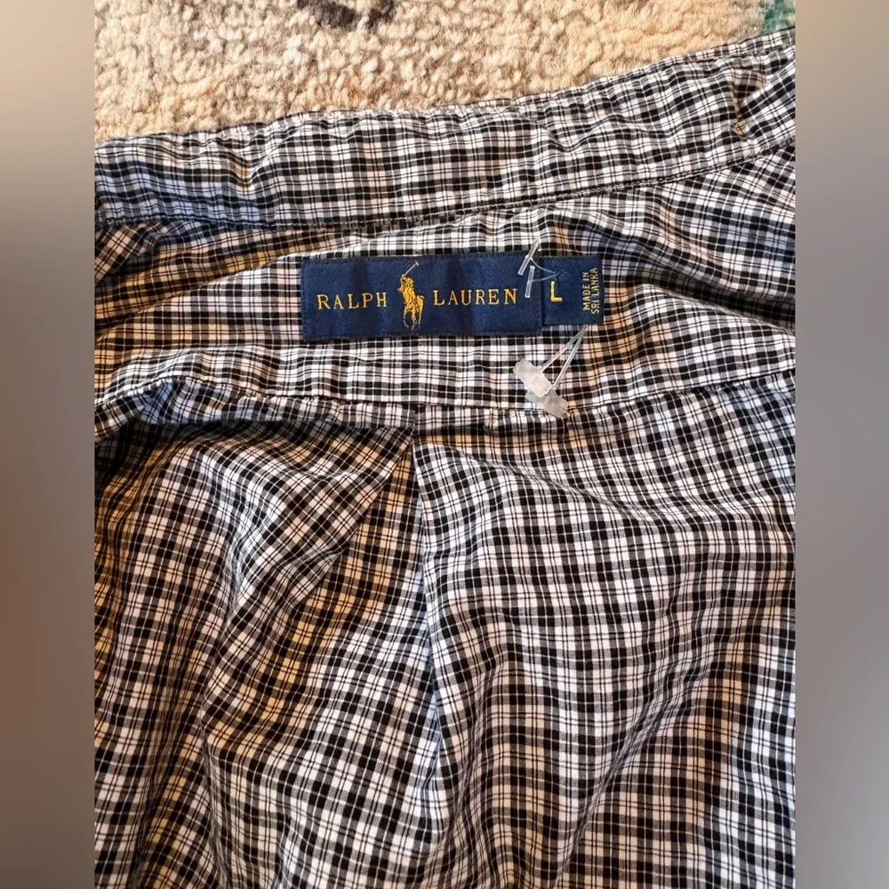Ralph Lauren‎ Plaid Button Down Shirt Size Large Blue Black Classic Fit - Picture 2 of 3